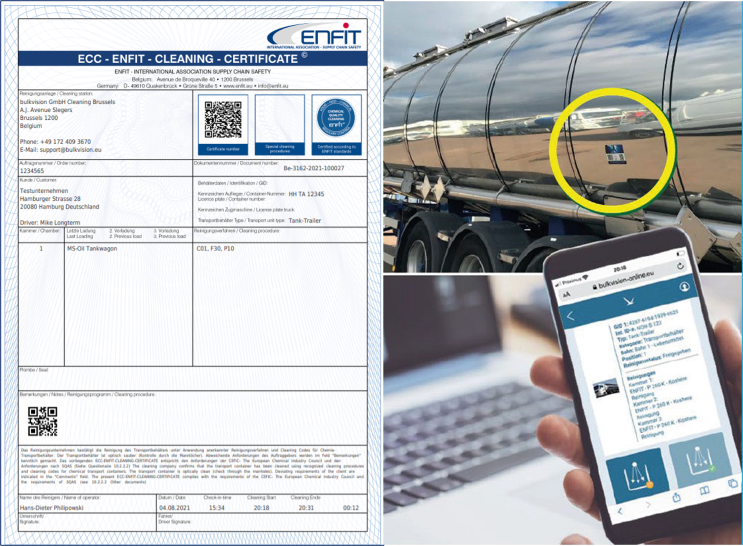 Certificado ENFIT y Bulkvision sw para la trazabilidad en transportes